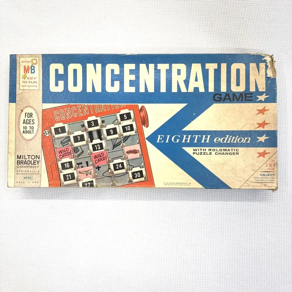 Vintage 1964 Concentration Board Game 8th Edition Milton Bradley No. 4950 USA